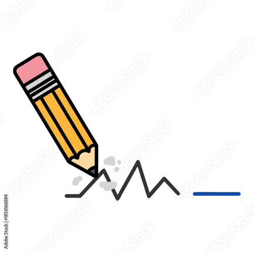 Pencil Drawing and Erasing Line Illustration Concept of Correction, Editing, and Creative Problem Solving