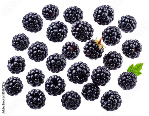  Scattered Flying Blackberry Fruits with Dynamic Motion, Close-Up Detail, Isolated PNG