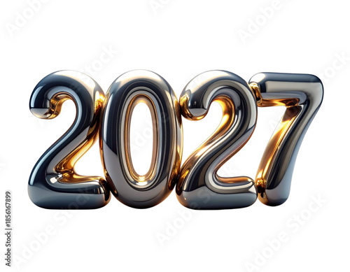 Surreal Liquid Mercury 2027 Digits with Organic Flow and Soft Highlights, Minimal Art Style, Isolated