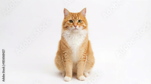 Adorable ginger cat portrait, studio shot, white background, looking at camera, feline, pet, domestic animal, orange tabby