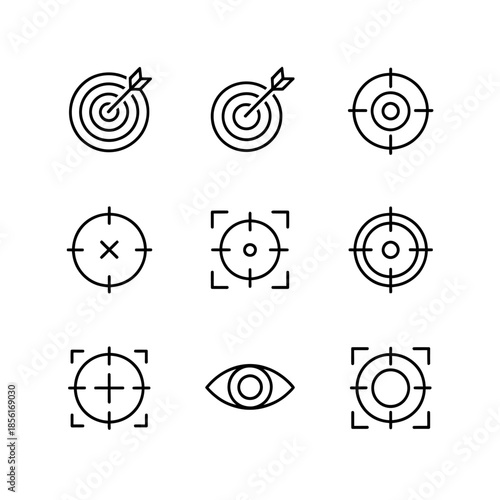Set of minimalist target and goal icons with arrows and crosshairs