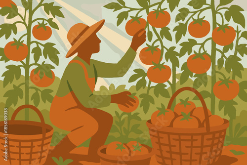 No style eco green icon baskets tomato sunlight terracotta organic vector through