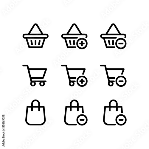 Set of shopping basket and bag icons with recycling symbols