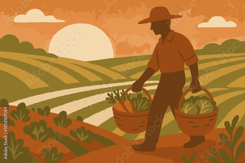 Negative no sunset scene harvested icon handmade textured baskets using arrying harvesting