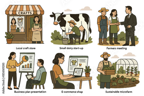 Icon vector small white modern entrepreneurship grid entrepreneurial rural shop investors meeting