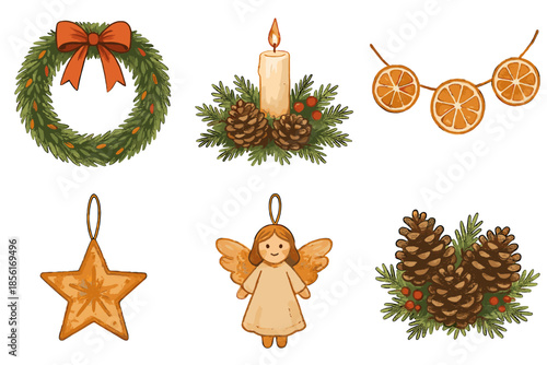 Ribbon holiday vector dried decorated festive centerpiece background candle icon warm decor
