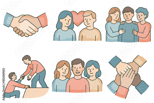 Vector teamwork trust team flat unity heart icon design support illustrations background