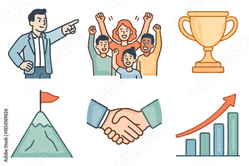 Icon success confident leader icons leadership design pointing flag rising background vector