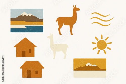 Bolivian Altiplano vector icons minimal