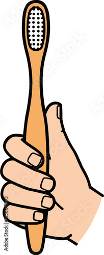 Hand holding a toothbrush, promoting dental hygiene and care on a transparent background