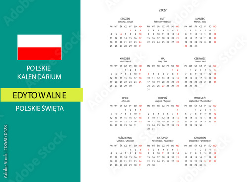 kalendarium polskie edytowalne 2027 2028 rok POLSKA polskie święta, edytowalny font skrócony kalendarz