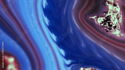 Abstract unique background flowing waves, water ripples, marble, moving multicolored liquid paint of violet, blue, white colors.
