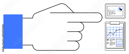 Data analysis, business performance, decision-making, financial tracking, digital reports, strategic growth. Hand pointing at charts and graphs. Data analysis and business performance concept