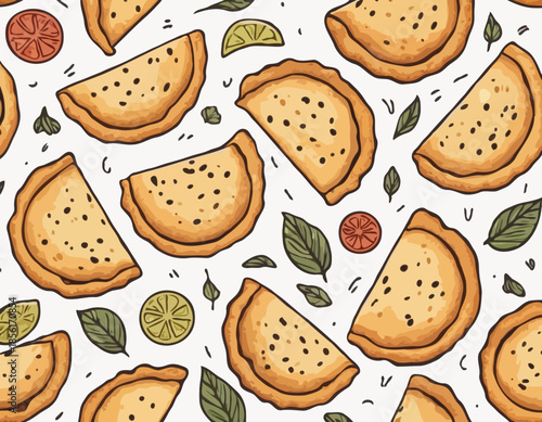 Detailed Woodcut Illustration of a Savory Empanada Pastry on White Backdrop
