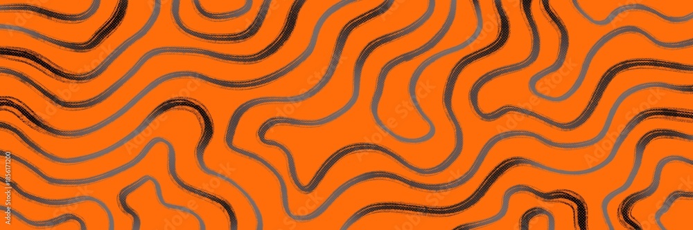 Fototapeta premium Minimal dark abstract texture with thin orange organic lines, stylish background for branding