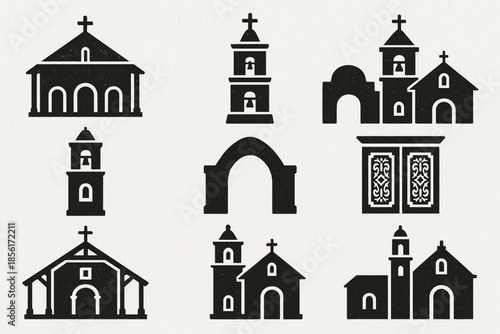 Bolivian colonial church vector icons