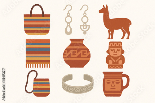 Bolivian craft market vector icons