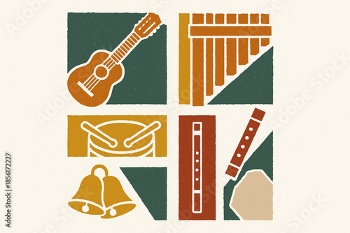 Bolivian musical instrument vector icons