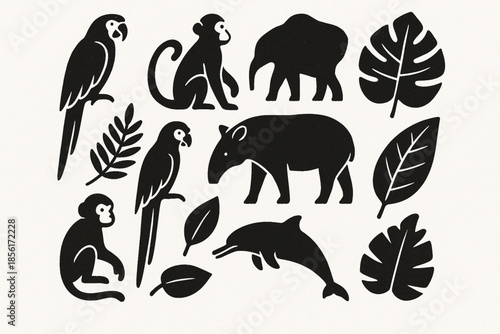 Bolivian jungle wildlife vector icons