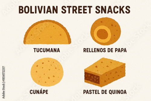 Bolivian street snack vector icons