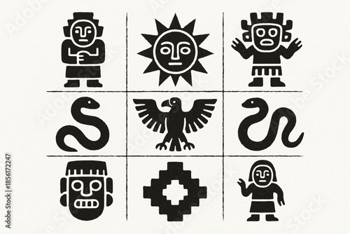 Bolivian mythology vector icons geometric