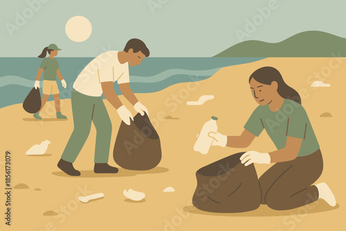 Style icon vector beach warm cohesive no earth cleanup volunteers captions labels