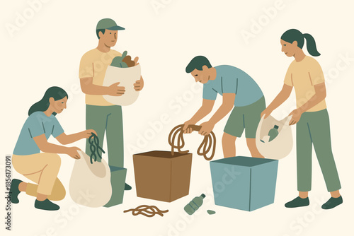 Bubbles volunteers debris emojis icon ocean cleanup geometric cohesive no negative vector