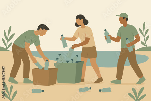 Vector flat beach icon off volunteer minimal containers typography no letters cleanup