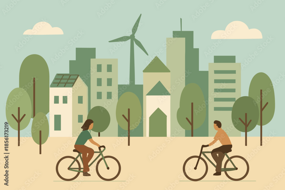 Naklejka premium Cohesive icon riding emojis friendly negative style no numbers cityscape bicycles vector