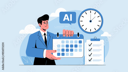 businessman using ai to organize a calendar and checklist, ai-powered scheduling and time management