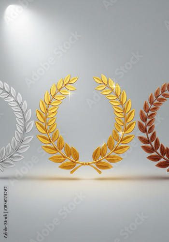 High-Resolution Elegant Laurel Wreaths in Gold, Silver, and Bronze – Premium Achievement Design