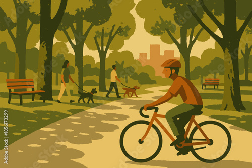 Trees vector labels negative tall organic urban park style cyclist people icon