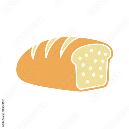 Sliced loaf of bread with a golden crust and white interior  