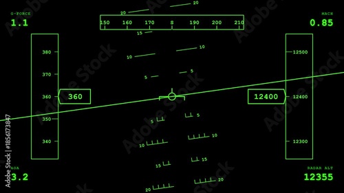 Aircraft Primary Flight Display HUD Overlay 4K Seamless Loop