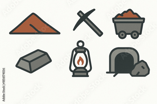 Potosí mining culture vector icons minimal style