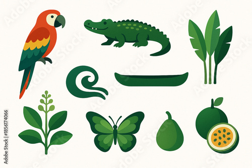 Bolivian Amazon region vector icons tropical style