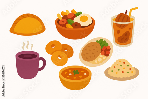 Bolivian cuisine vector icons colorful flat style