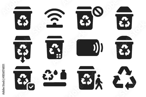 Icons smart contamination rfid tile icon mass vector recycling minimalism no set