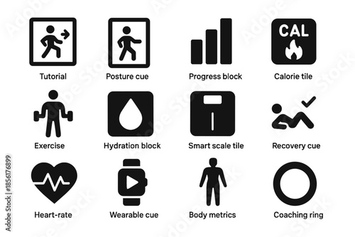 Black fitness exercise negative icon look squares invisible recovery rounded vector no