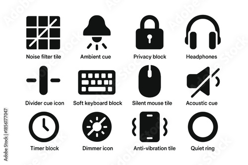 Silhouettes timer privacy block quiet workspace icon cue rounding solid vector