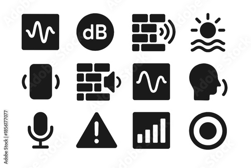 Vector consistent shading monitoring noise icons optional cue sound acoustic icon quiet