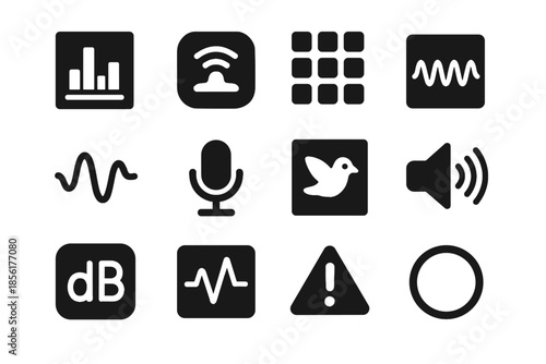 Square monitoring white sound monochrome icon cells alert placed no icons vector