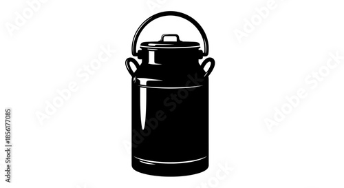 A black and white illustration of a milk can.