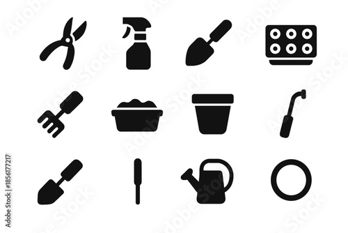 Gardening hoe balanced vector urban icons tile cup icon seed consistent garden
