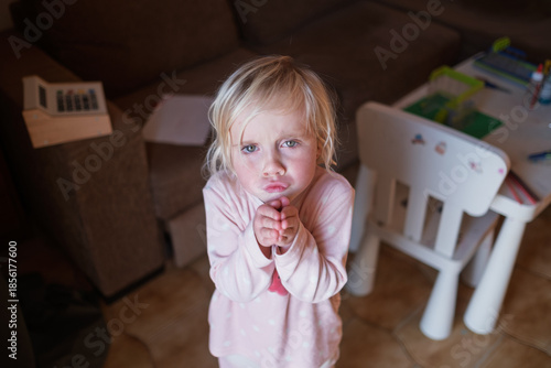 Little 4 Year Old Blonde Girl Begging and Saying Please