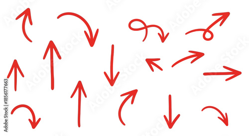 A collection of red hand-drawn arrows.