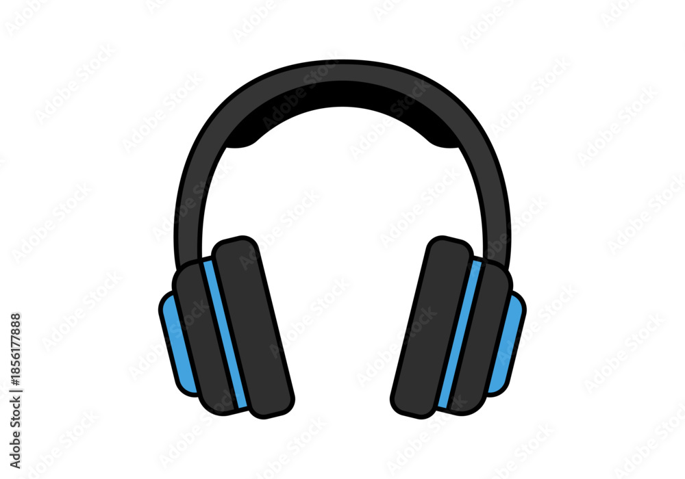 Fototapeta premium Auriculares modernos de diadema en color negro y azul sobre fondo blanco