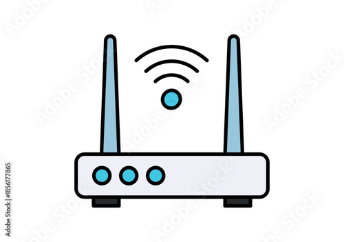 Icono de router inalámbrico con antenas y señal wifi sobre fondo blanco
