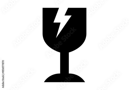 Icono de copa rota en color negro que simboliza mercancía frágil para embalaje y logística sobre fondo blanco