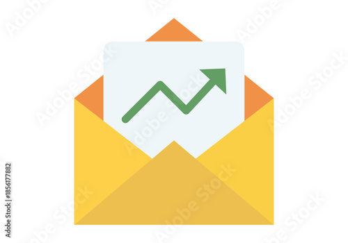 Sobre abierto con gráfica de crecimiento ascendente verde sobre fondo blanco